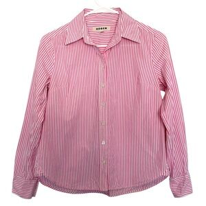 Boden Pink White Stripe Cotton Button Down Dress Shirt Women's Petite 2
